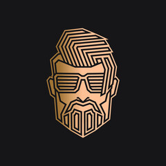 Undercut pompadour man logo line pop art potrait colorful design with dark background. Abstract vector illustration.