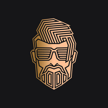 recommend clip art: Undercut pompadour man logo line pop art potrait colorful design with dark background. Abstract vector illustration.