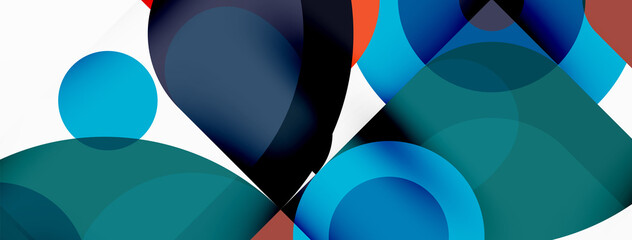 Colorful round shapes, circles and triangles background. Minimal geometric template for wallpaper, banner, presentation