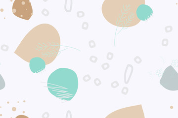 Abstract background, pattern seamless, geometric shapes for textiles bed linen. Vector illustration of repeating ornament. Modern blots, stains and doodles on white. Cloth, print for bed linens.