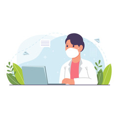 portrait of a doctor using his laptop for work