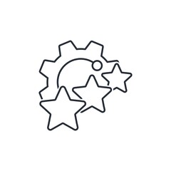 Gear and growing  stars. Consistency and technical modernisation. Embodiment of possibilities. Vector linear icon isolated on white background