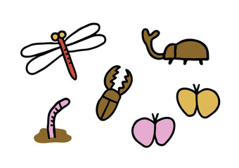 さまざまな昆虫のベクターイラストセット　北欧風