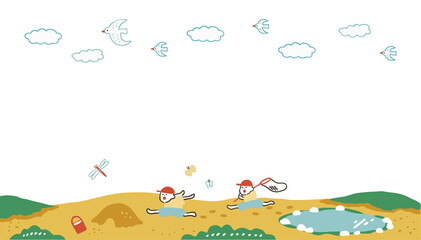 Naklejka premium 遊ぶ子供の背景ベクターイラスト フレームイラスト