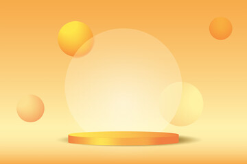 3d orange podium with glassmorphism effect on background. Minimal fall product scene preentation. Vector platform with geometric elements mockup