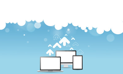 Cloud uploading concept, vector 3d illustration