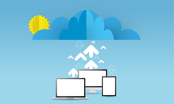 Cloud uploading concept, vector 3d illustration