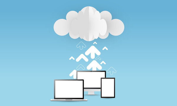 Cloud uploading concept, vector 3d illustration