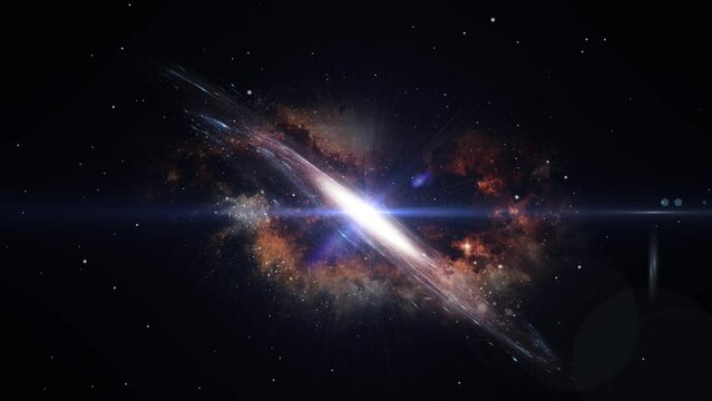 the universe's spiral galaxy and reddish-yellow nebula in mist-filled space