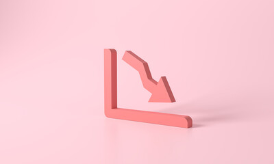 3d rendering red or pink pastel bar graph stair step to Arrow sank to failure. progress way slump to failure. Data business finance report chart, data analysis development concept. illustration