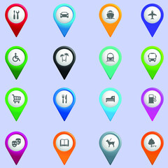 city map gps navigation pins color flat vector icon collection set