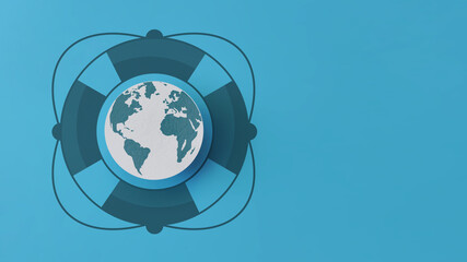 Image of the planet Earth in a lifebuoy. A symbol of the need to save the planet Earth