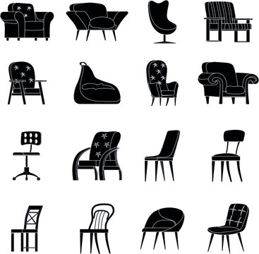 Comfortable armchairs collection black and white icon collection set