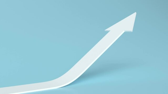3d rendering of white rising arrow for business planning new strategy. growing business target concept idea. Step to Arrow growth success. progress way and forward achievement on blue Background.