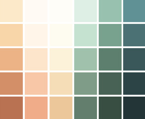 Abstract square pattern, color combination texture. Shades, tones and nuances, gradient scheme in orange beige green grey colors. Pastel warm ground gamma. Suitable for background and printing.