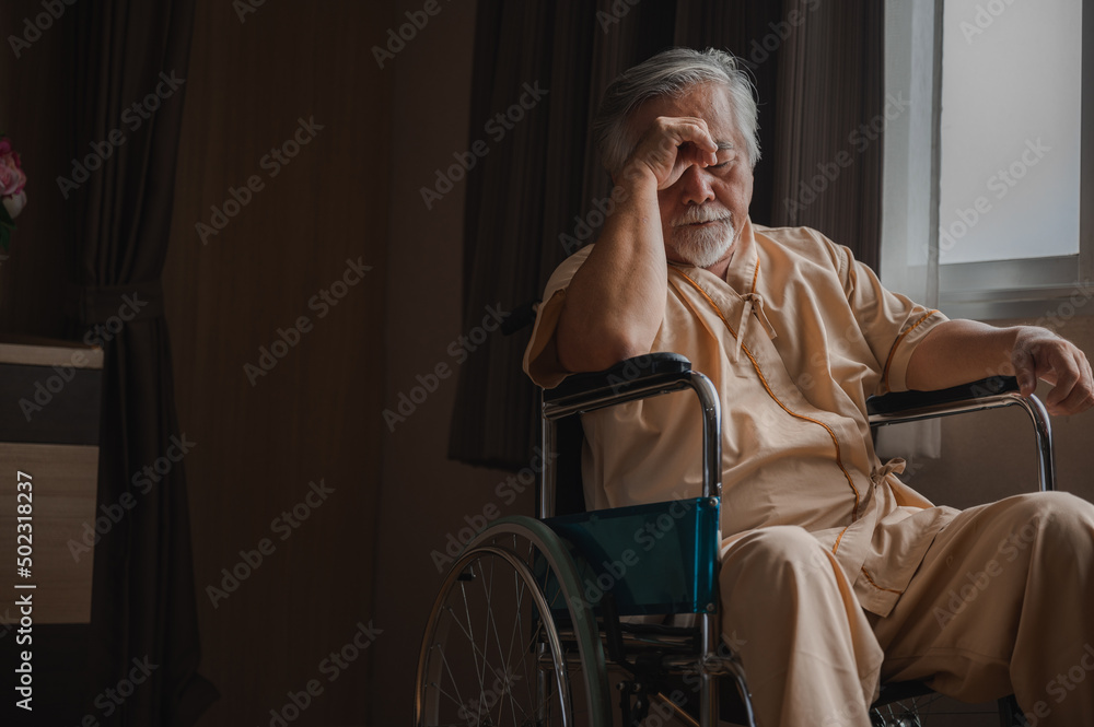 Wall mural old asian man person, senior elderly male patient have a depression disease and retirement, lonely a