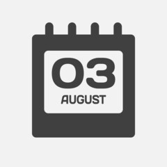 Icon day date 3 August, template calendar page