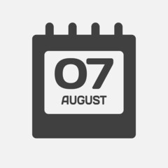 Icon day date 7 August, template calendar page