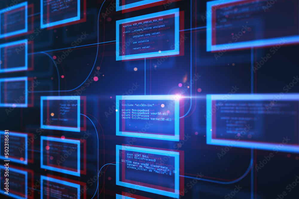 Aufkleber Abstract creative coding programming background. Science, technology and software concept. 3D Rendering.