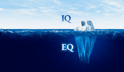 EQ versus IQ concept with iceberg - obrazy, fototapety, plakaty