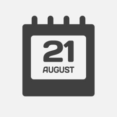 Icon day date 21 August, template calendar page