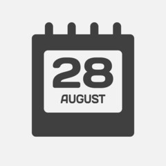 Icon day date 28 August, template calendar page