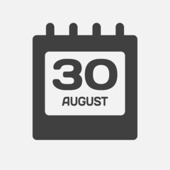 Icon day date 30 August, template calendar page