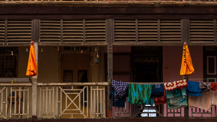 Traditional Gudhi displayed outside old buildings/chawls on the occassion on Hindu New Year Parade,...