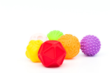 Colorful toys ball for children on white background,soft focus.