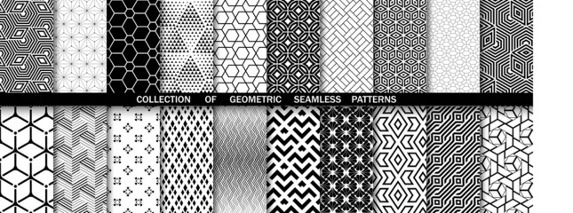 Geometric set of seamless black and white patterns. Simpless vector graphics