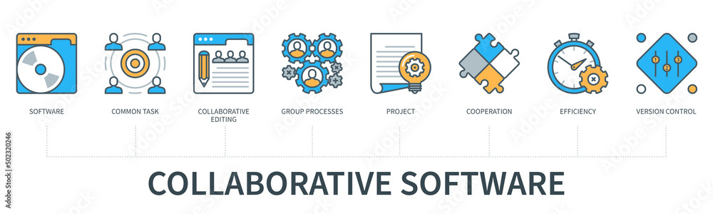 Poster collaborative software infographics in minimal flat line style