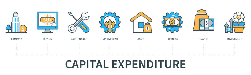 Capital expenditure infographics in minimal flat line style - obrazy, fototapety, plakaty