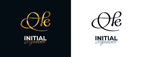 Initial H and E Logo Design in Elegant Gold Handwriting Style. HE Signature Logo or Symbol for Wedding, Fashion, Jewelry, Boutique, and Business Identity