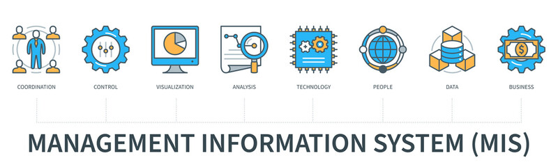 Management information system infographics in minimal flat line style