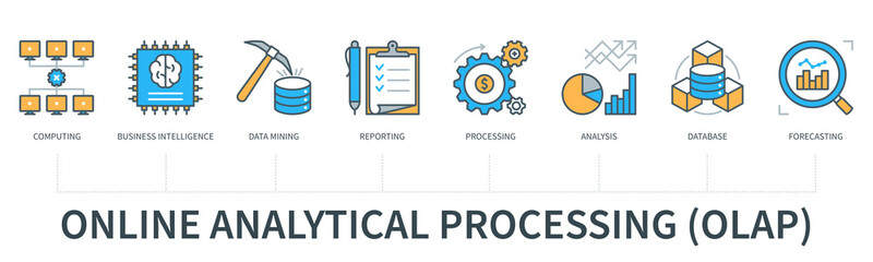 Online analytical processing infographic in minimal flat line style