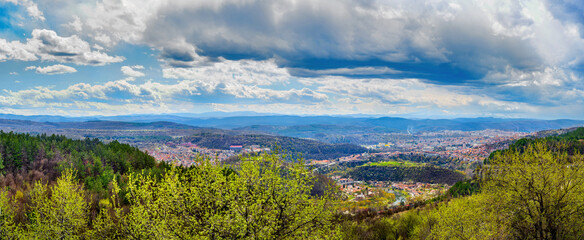 Obraz na płótnie Canvas Top view of Veliko Tarnovo city, Bulgaria landscape - Arbanasi village