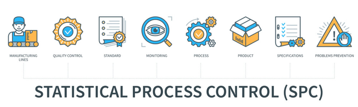 Statistical process control infographics in minimal flat line style