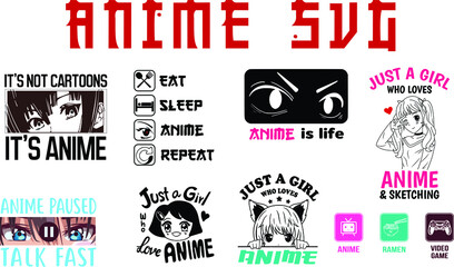 Anime SVG Bundle, Anime Vector, Love, Manga, Anime pack, Japanese cartoon SVG PNG, Anime T-shirt, Silhouette Cutting Files, Cricut Files Set 02 - obrazy, fototapety, plakaty