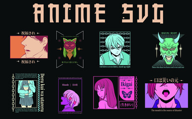 Anime SVG Bundle, Anime Vector, Anime girl Boy, Love, Manga, Anime pack, Japanese cartoon SVG PNG, Anime T-shirt, Silhouette Cutting Files, Cricut Files Set 01 - obrazy, fototapety, plakaty