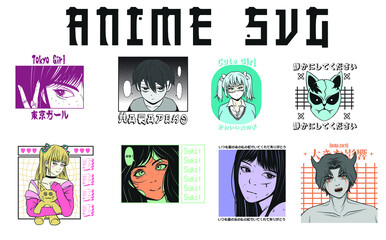 Anime SVG Bundle, Anime Vector, Anime girl Boy, Love, Manga, Anime pack, Japanese cartoon SVG PNG, Anime T-shirt, Silhouette Cutting Files, Cricut Files Set 02