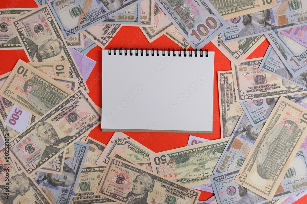 Wall mural US Dollar banknote on desk background, money and banking concept