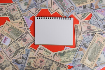Fototapeta na wymiar US Dollar banknote on desk background, money and banking concept