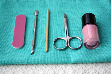 A set of tools for manicure and pedicure.