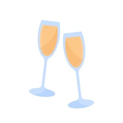 Couple glasses of champagne isolated on white background. Drink design illustration