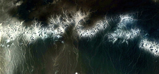 abstract landscape photo of the deserts of Africa from the air emulating the shapes and colors of inner light, Genre: Abstract naturalism, from the abstract to the figurative