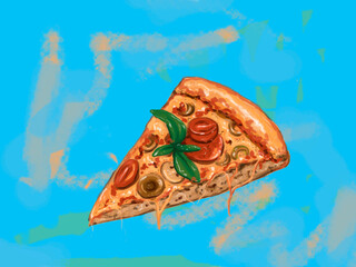 drawing pizza graphic brush illustration gourmet cheese tomato paste mint  