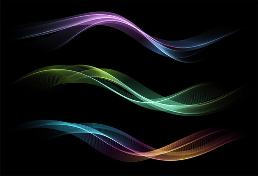 Abstract Gold Waves. Shiny moving lines design element on dark background for greeting card and disqount voucher.