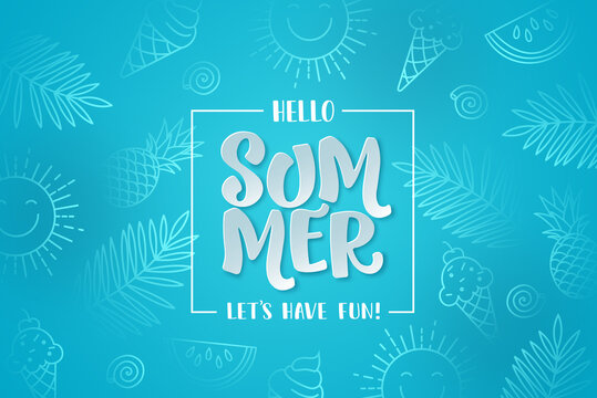 Summer vector background design. Summer hello greeting text in blue abstract space for tropical season. Vector illustration.
