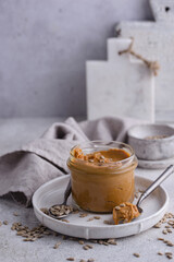 Sunflower butter or sunbutter. Hypoallergenic spread