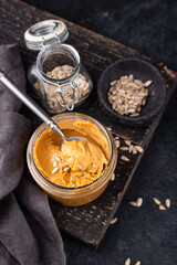 Sunflower butter or sunbutter. Hypoallergenic spread
